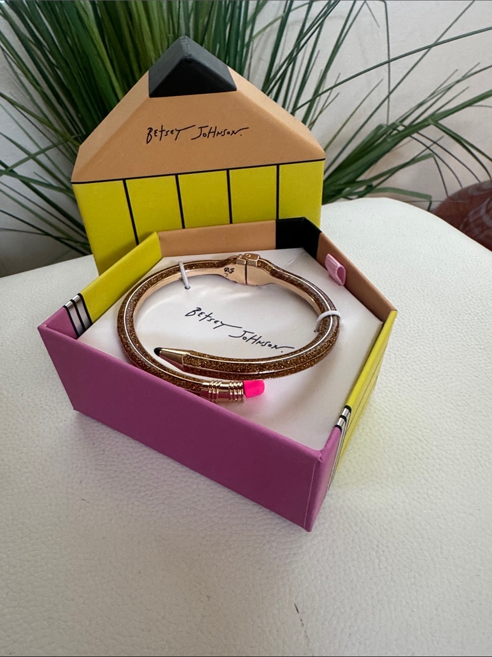 Betsey Johnson Gold Pencil Cuff Bracelet with Pink Tip
